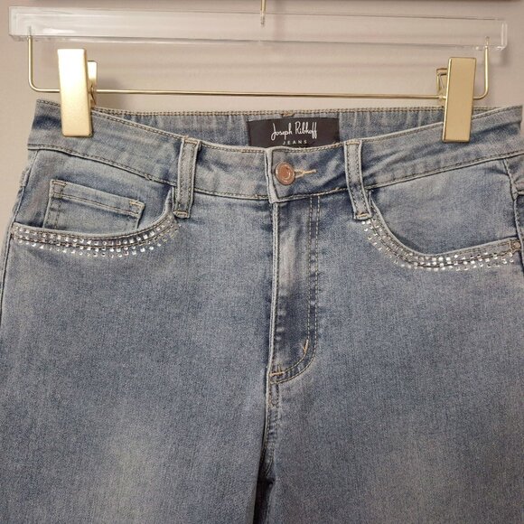 EUC Joseph Ribkoff light blue jeans with bejeweled pockets / hems, 6 - Picture 4 of 5